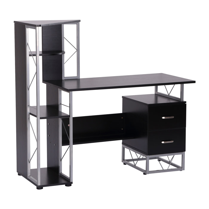 Bureau informatique design industriel multi-rangement noir