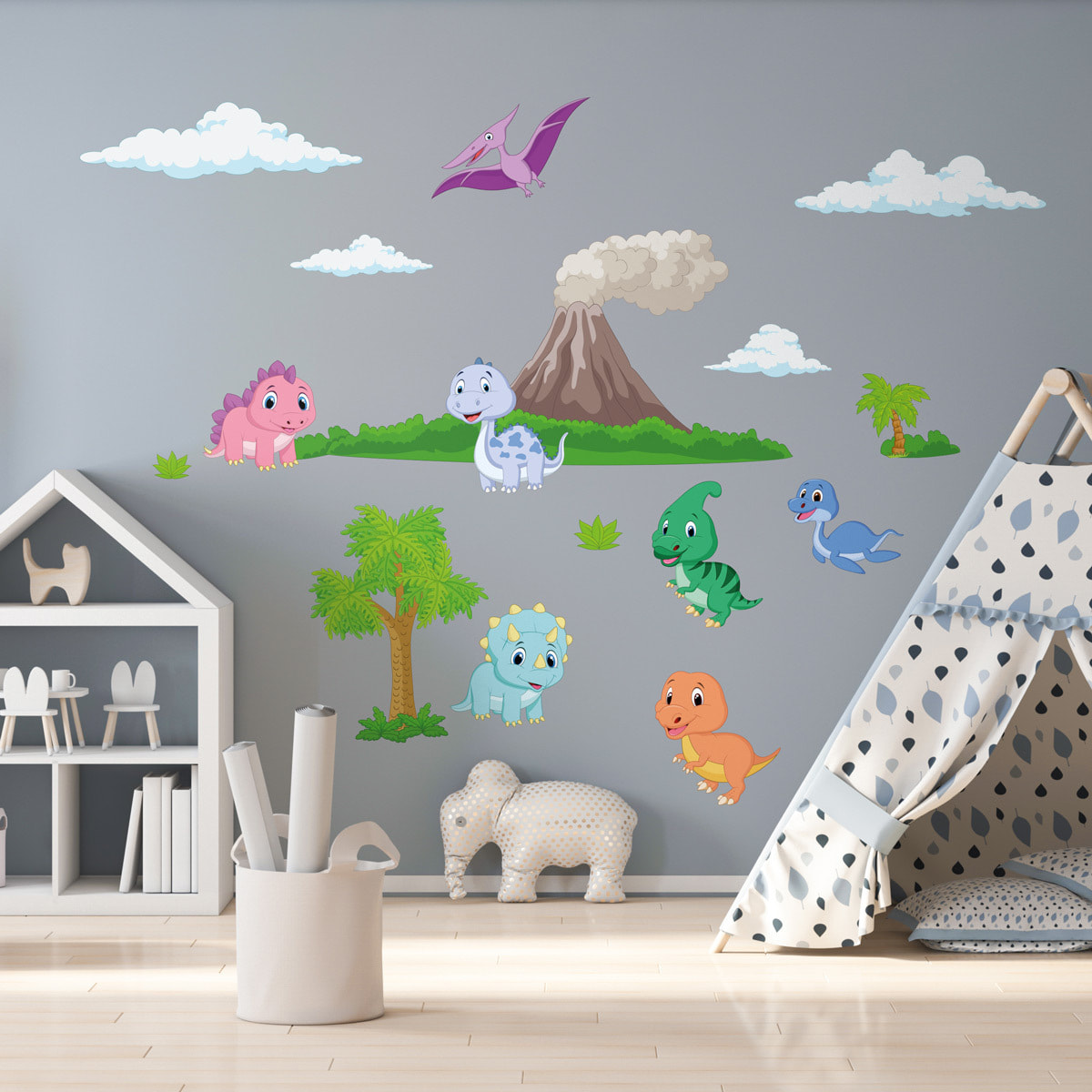 Stickers muraux | Sticker Mural Autocollant - DINOSAURES ET LE VOLCAN - Stickers adhésifs