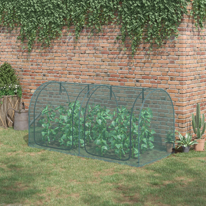 Serre tunnel de jardin serre à tomates filet protection solaire 2 portes zippées enroulables acier HDPE vert