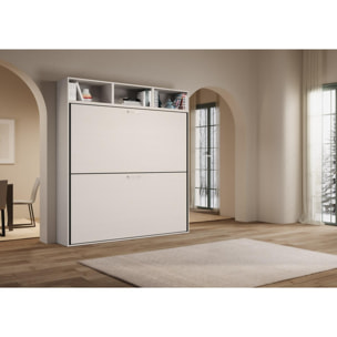 Armoire lit escamotable horizontal superposé 2 couchages 85 Kando avec matelas composition L Frêne Blanc