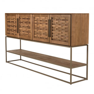 ALIDA - Buffet en bois de teck recyclé 4 portes en tissage de bambou