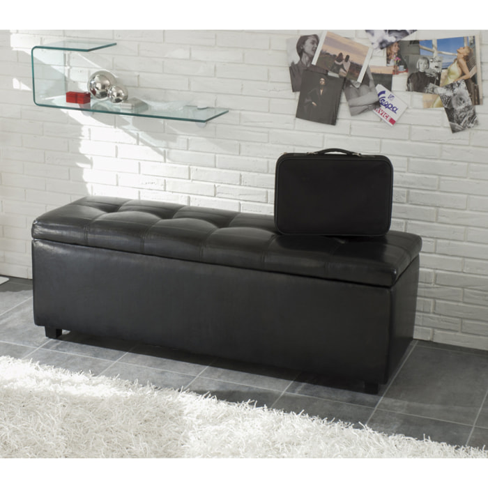 Banc coffre Tomasucci NICE BLACK, revêtement en similicuir noir, 140 × 47 × 44 cm