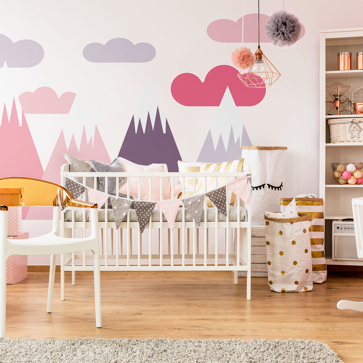 Stickers muraux enfants - Décoration chambre bébé - Autocollant Sticker mural géant enfant montagnes scandinaves LOKA