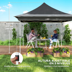Carpa Plegable 3,5x3,5x3 m Cenador de Jardín con Altura Ajustable 4 Mosquiteras Protección UV50+ Impermeable y Bolsa de Transporte Gazebo para Exterior Fiestas Camping Gris Oscuro