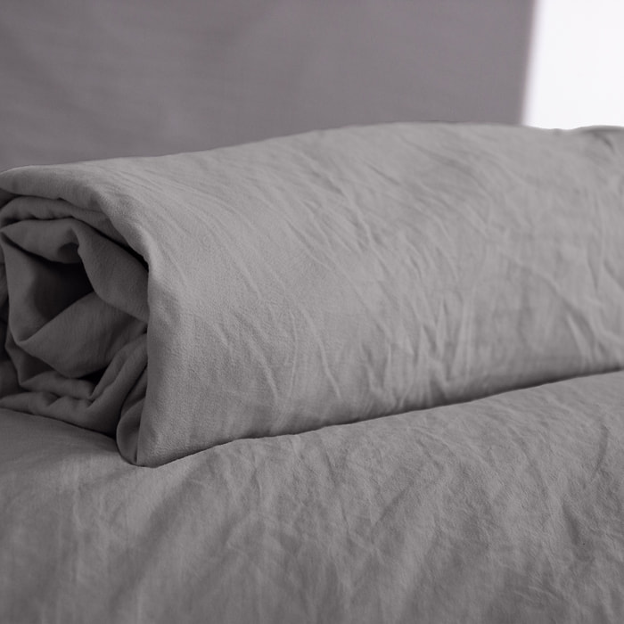 Drap Housse Microfibre Lavee - Bonnet 28cm Gris Anthracite