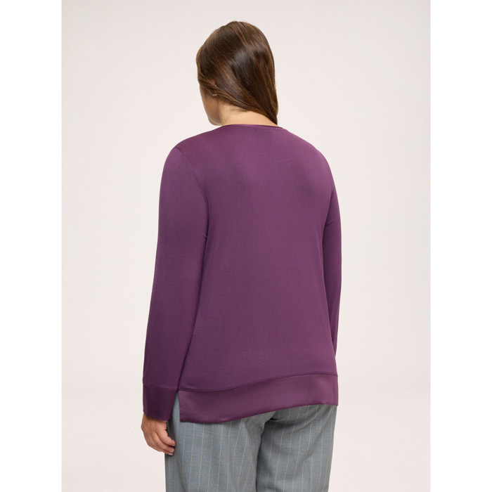 Fiorella Rubino - Camiseta bimaterial en raso y jersey - Burgundy