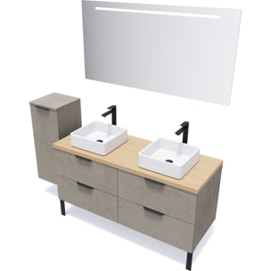 Meuble salle de bain 2 vasques posées 4 tiroirs - SOHO