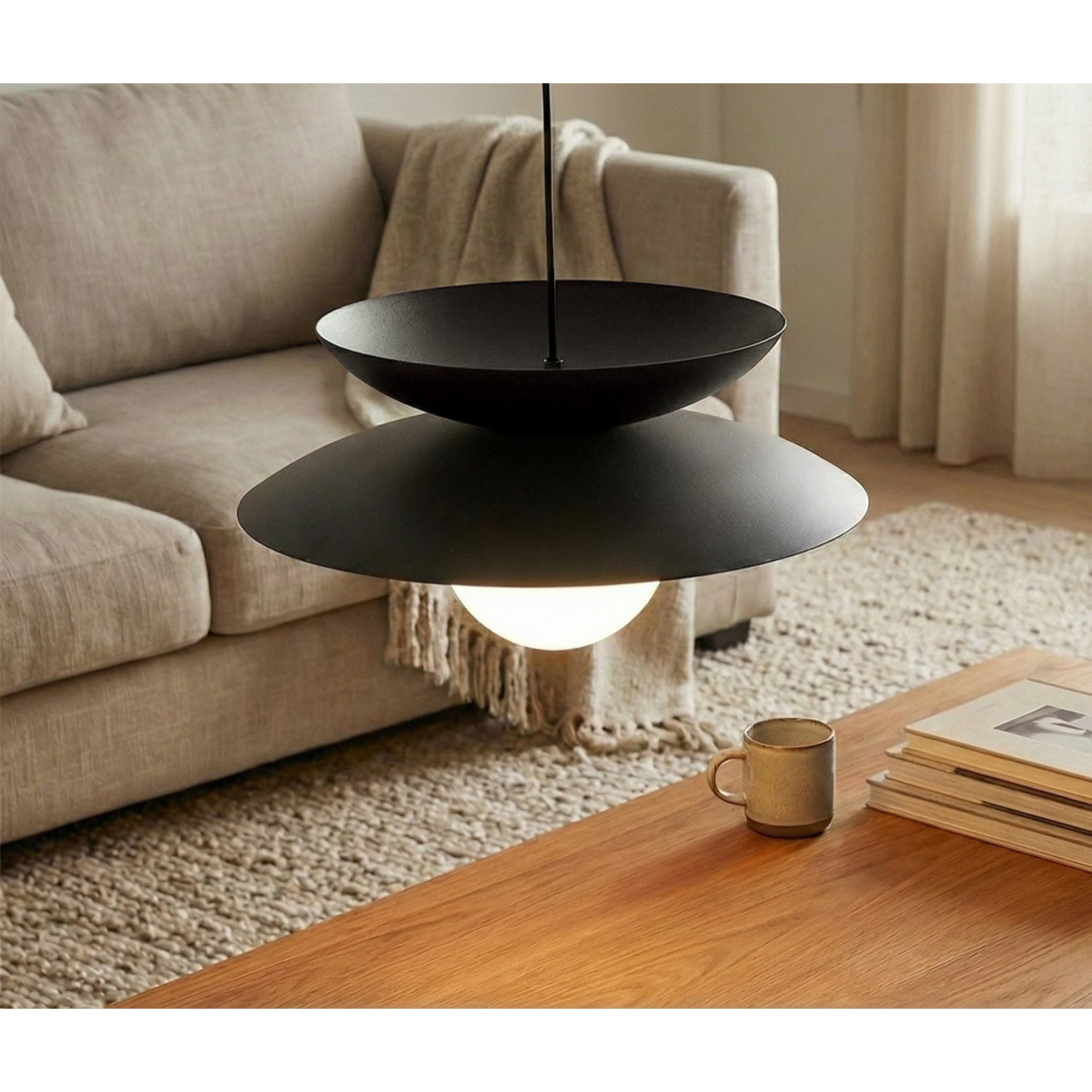 Lampada a sospensione NAGOYA in acciaio nero e vetro