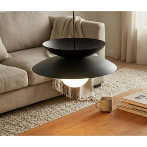 Lampada a sospensione NAGOYA in acciaio nero e vetro
