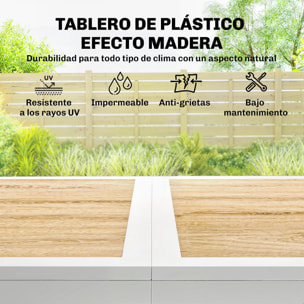 Conjunto de Mesa y Sillas Jardín de 7 Piezas, Muebles Jardín Exterior con Mesa de Plástico PSPC, 6 Sillas Apilables Transpirables, Marco de Acero Resistente a la Intemperie, Blanco