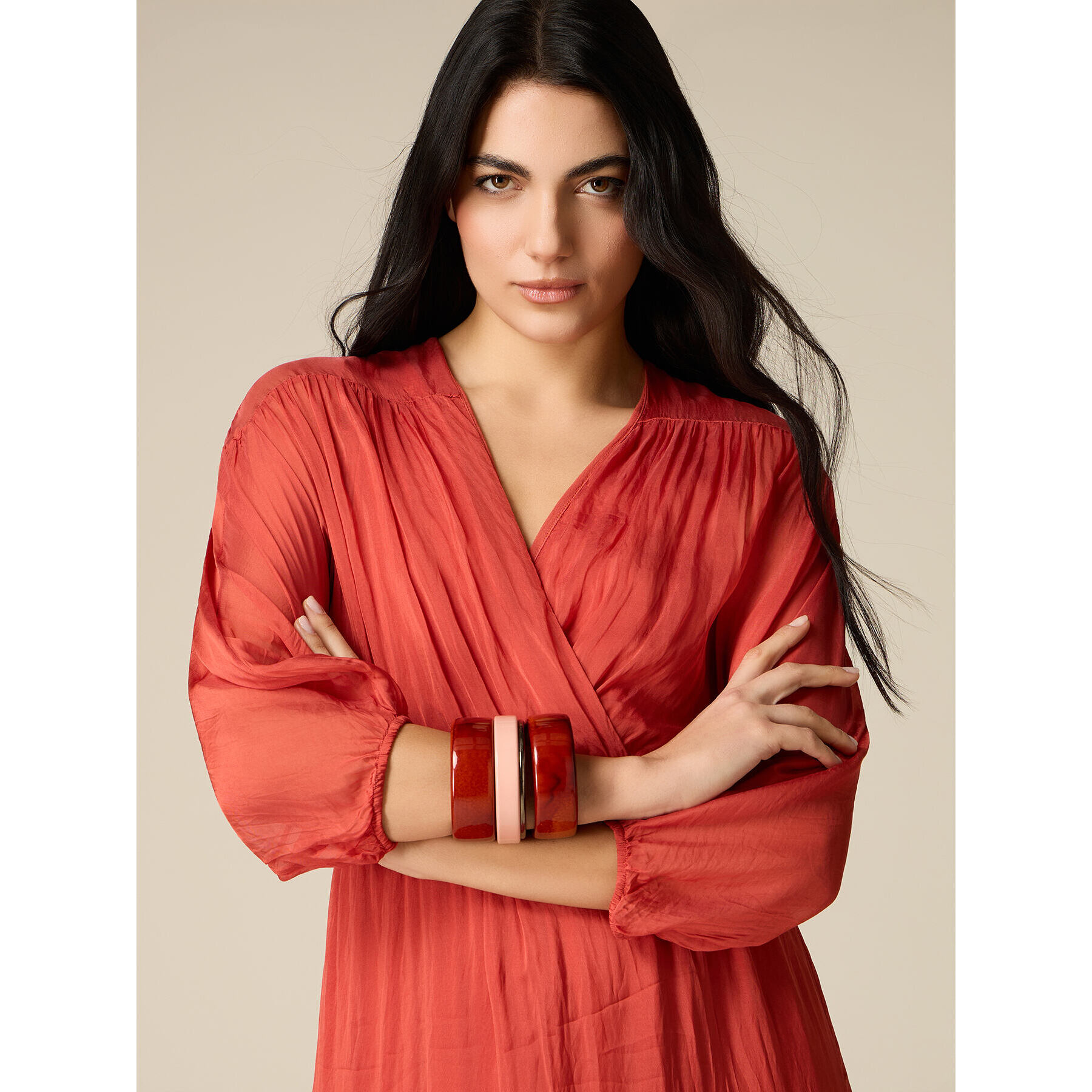 Oltre - Vestido largo en voile mezcla de seda - Naranja sol