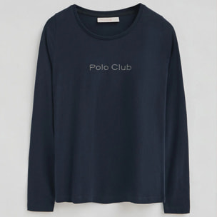 Camiseta azul marino de manga larga con brillantes Polo Club