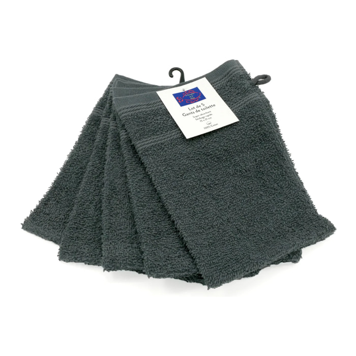 Lot de 5 gants de toilette - Anthracite - 15x21cm