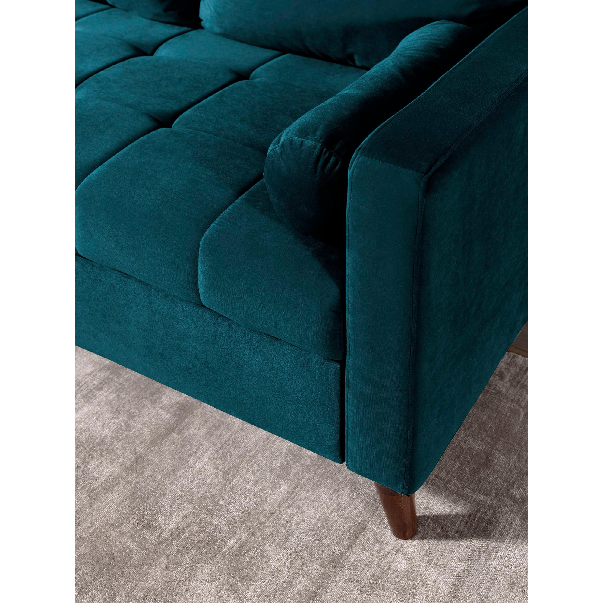 POLAR - Canapé d'angle réversible convertible - en velours au design scandinave - 4 places - Bleu canard