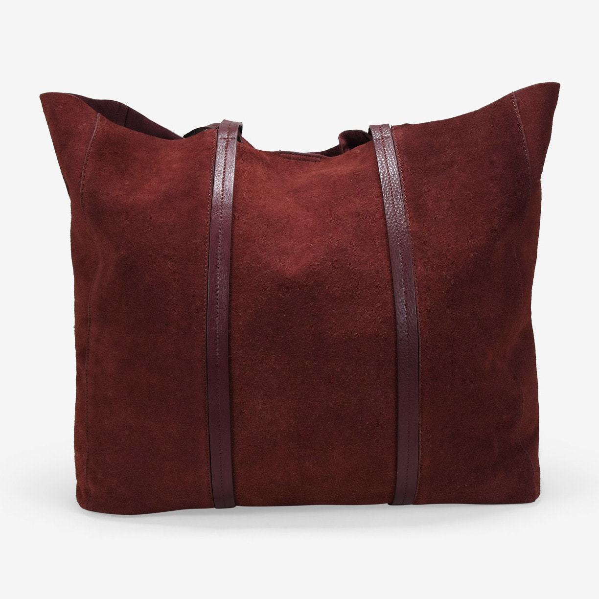 Maxi bolso de hombro burdeos en serraje piel