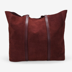 Maxi bolso de hombro burdeos en serraje piel