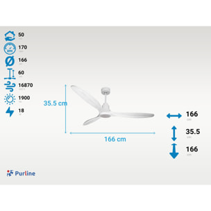 Ventilateur de plafond Réversible  Thermostat Dimmable Wifi Moteur à courant continu Toits en pente Télécommande Lumière à trois tons Hypersilence Mémoire