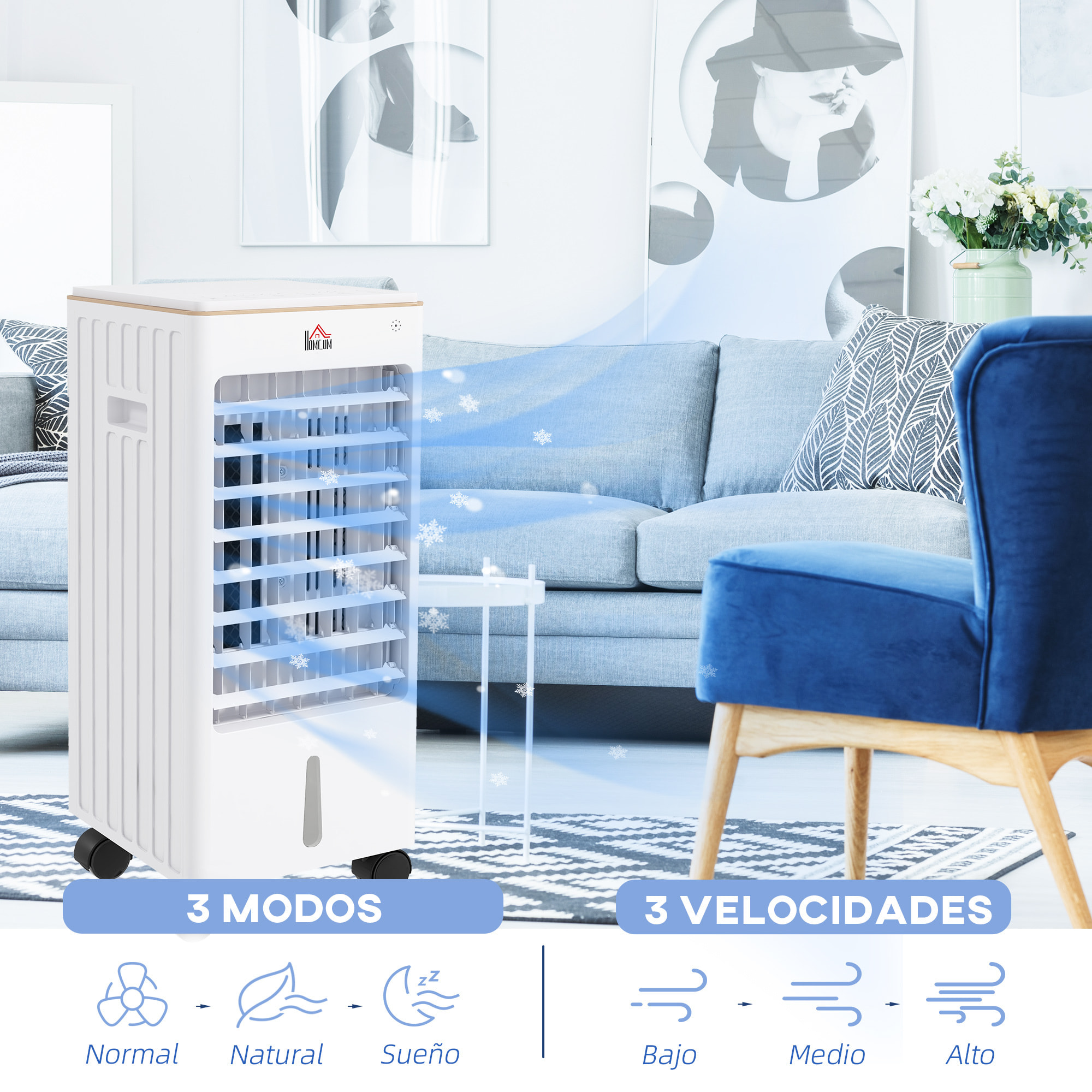Enfriador de Aire Portátil 3 en 1 Climatizador Evaporativo Oscilante con 3 Velocidades Control Remoto Temporizador 7,5h Pantalla LED Tanque de Agua 3L Efecto 15-20 ㎡ 22,5x24,5x53,5 cm Blanco