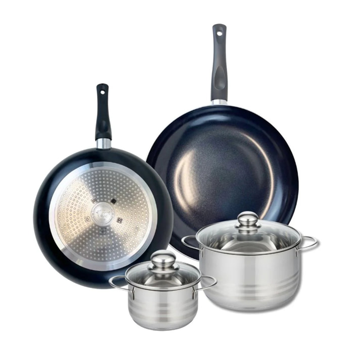 Ensemble de 2 Poêles de cuisson 28 et 32 cm et 2 faitouts 14 et 20 cm Elo Prima Brillant