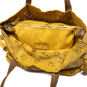 Badia bolso shopper mujer. Piel auténtica Napa con diseño de estrellas perforadas.
