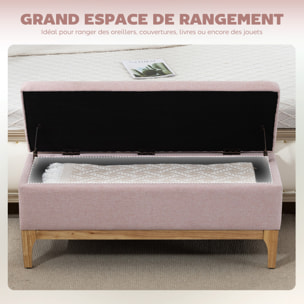 Banquette coffre de rangement 2 en 1 style scandinave dim. 110L x 39l x 45H cm tissu rose