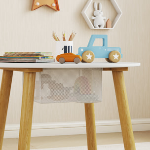 Ensemble table chaises enfant design ourson scandinave - rangement table intégré - blanc aspect bois