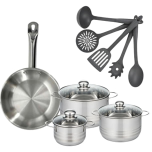 Set poêle en inox, faitouts inox et 5 ustensiles Fackelmann Eterna