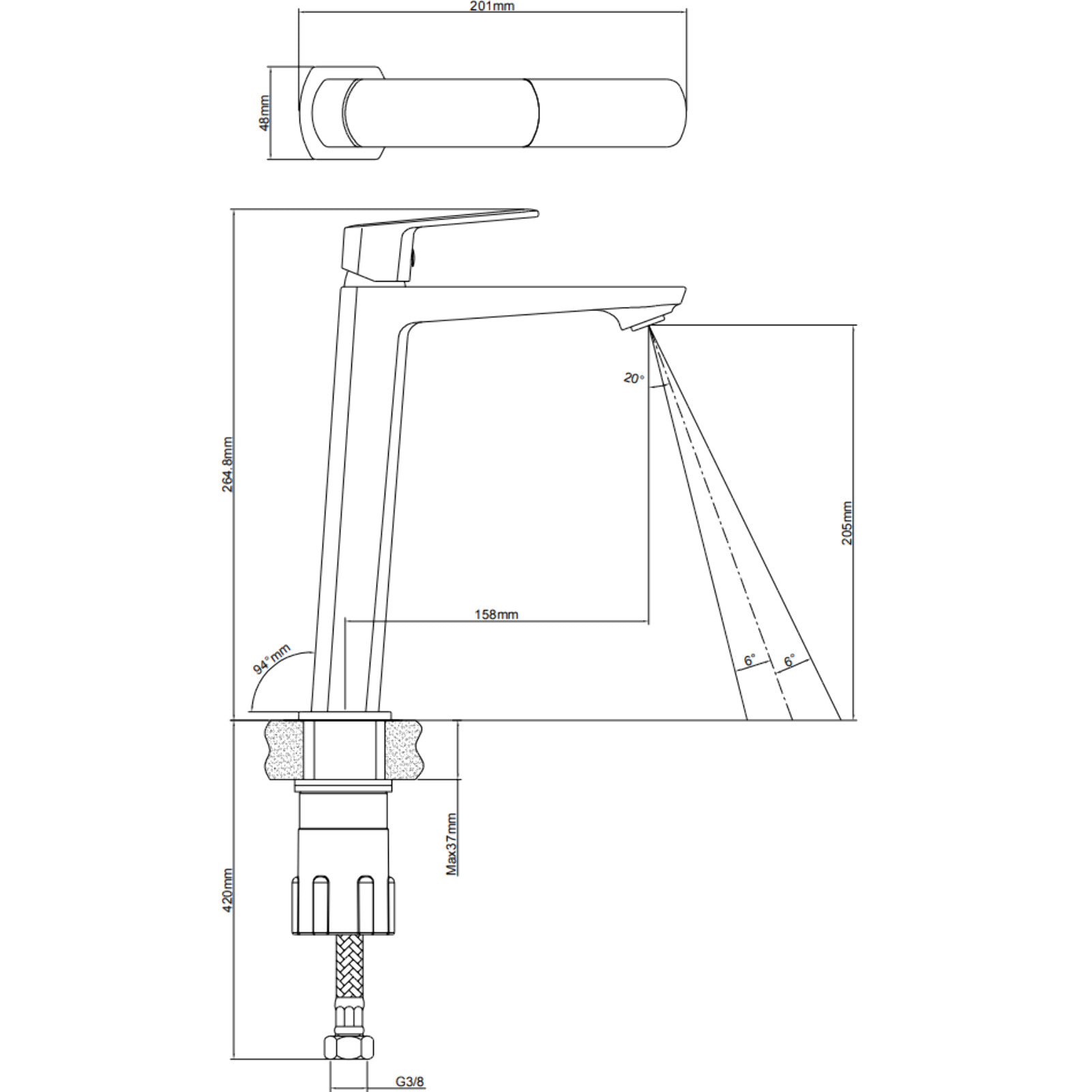 Mitigeur lavabo haut  Feel, sans tirette, chrome, (SATBSFEEL285)