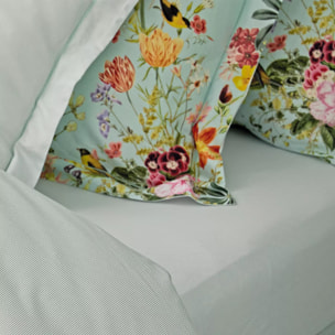 Drap housse b35 satin de coton imprimé multicolore Primavera vert d'eau