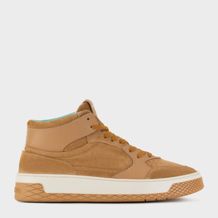 SNEAKER MID P02 UOMO IN SUEDE E PELLE BISCOTTO