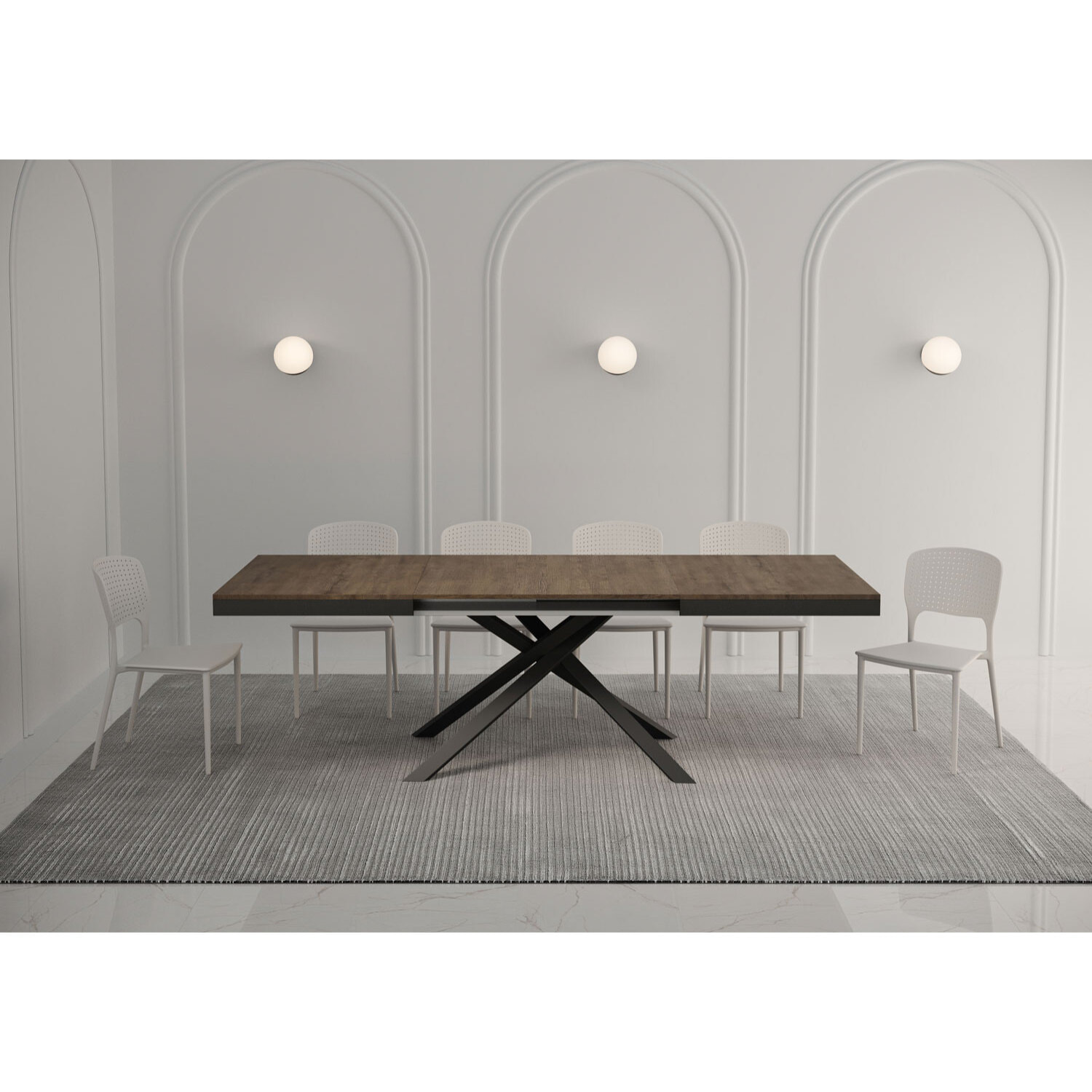 Table extensible 90x160/420 cm Karida Evolution noyer cadre anthracite