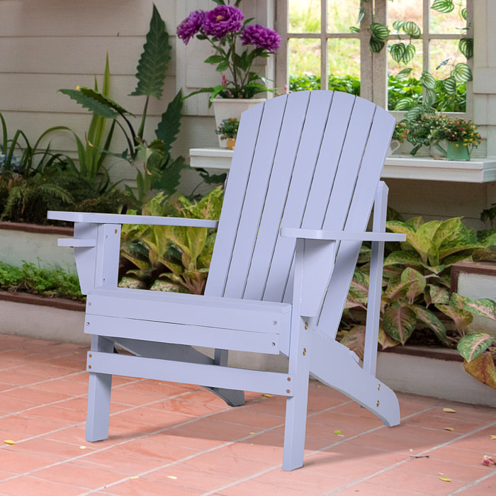 Fauteuil de jardin Adirondack grand confort porte-gobelet intégré bois de sapin traité peint gris