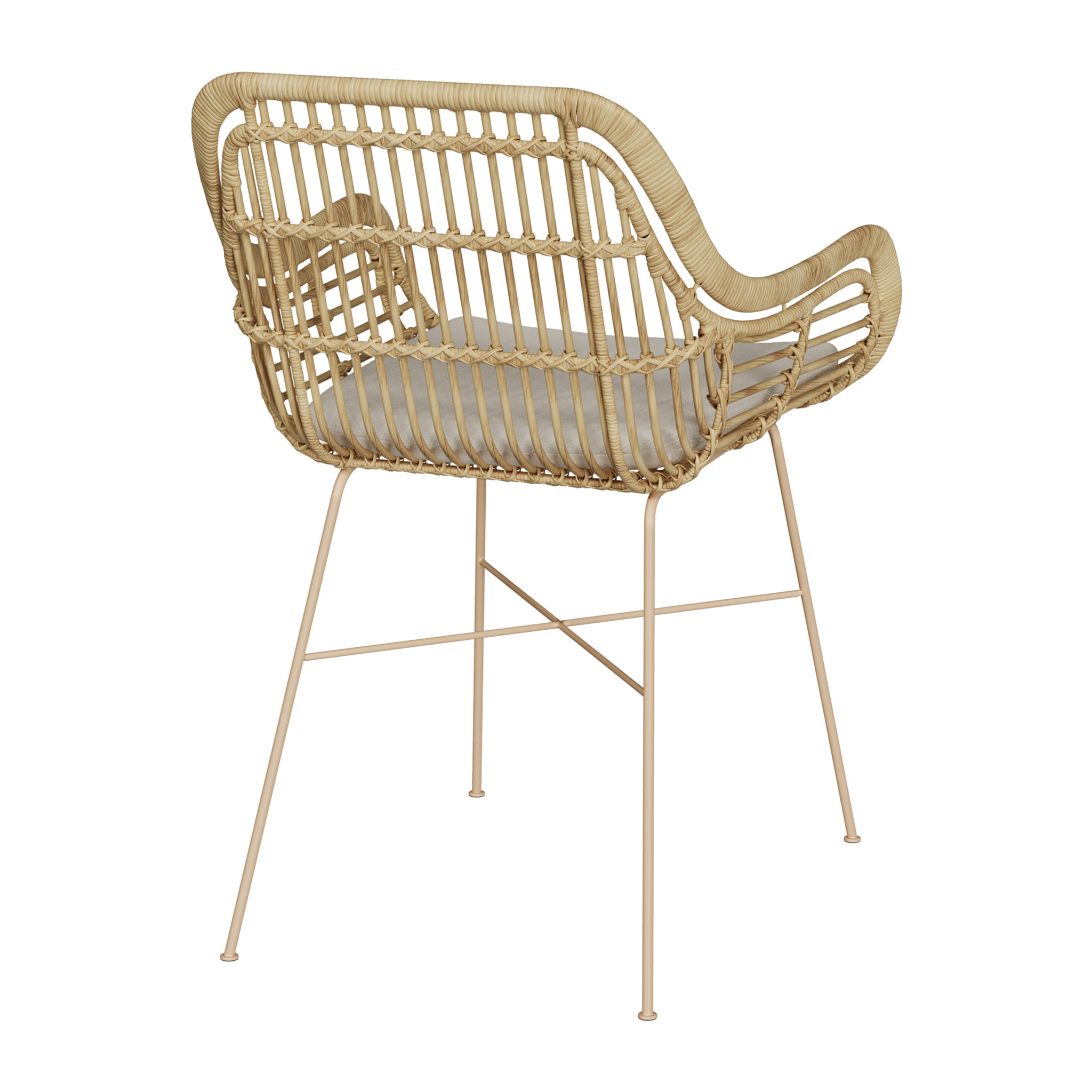 Chaise en rotin, coussin en tissu et pieds en métal beige - Chiloe