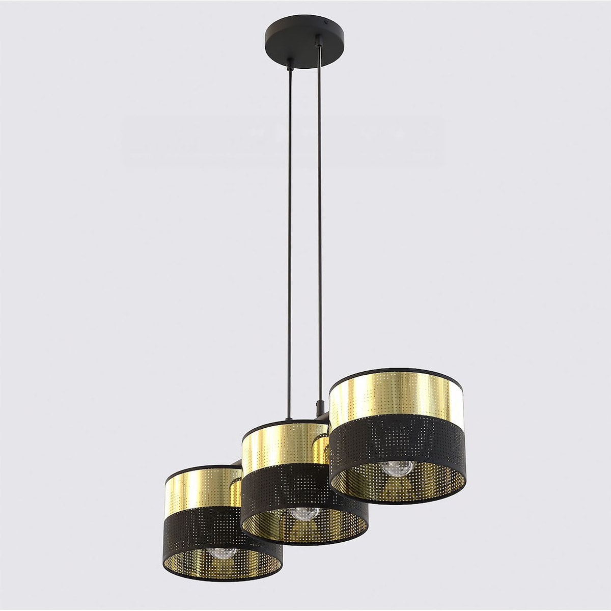 Lampada a sospensione Lux in acciaio nero e oro
