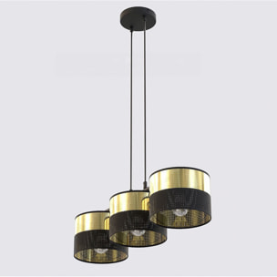 Lampada a sospensione Lux in acciaio nero e oro
