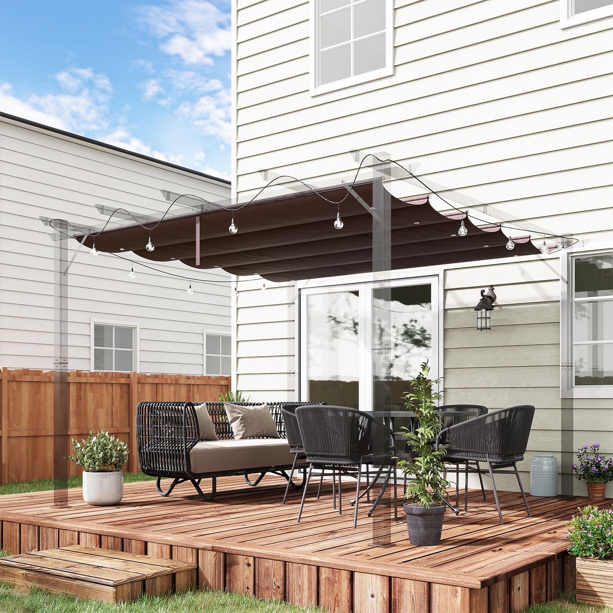Toile de rechange pour pergola rétractable 3 x 3 m polyester haute densité 180 g/m² imperméabilisé chocolat