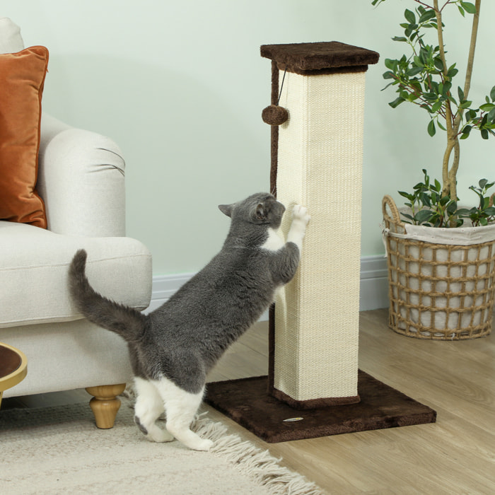 Poste Rascador para Gatos Altura 81 cm Rascador para Gatos Arañador para Gatos con Poste de Sisal y Bola Colgante 41x41x81 cm Marrón