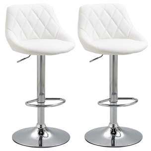 Conjunto de 2 Taburetes de Bar Giratorios con Altura Regulable Sillas Altas Modernas de Comedor con Base Redonda y Reposapiés 46x48x83-104 cm Blanco