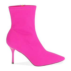 Botines de tacón fucsias en lycra, tacón 8,5 cm