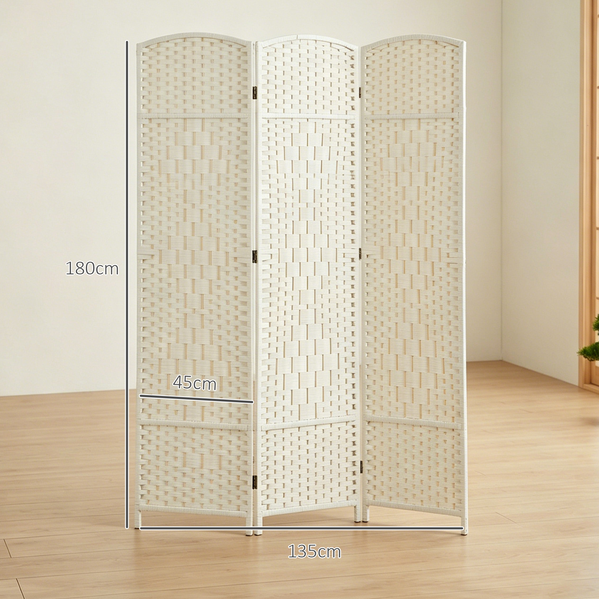 HOMCOM Biombo Plegable de 3 Paneles 135x180 cm Biombo Separador de Ambientes Pantalla de Privacidad de Polipropileno para Oficina Dormitorio Blanco
