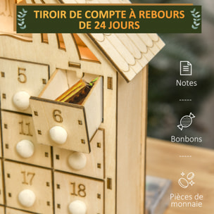 Calendrier de l'Avent en bois décoration de crèche de Noël - 24 tiroirs - naturel
