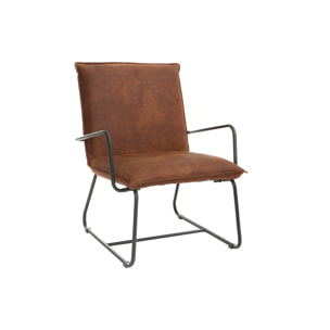 Fauteuil vintage marron et métal noir MERCY