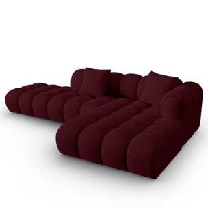 Canapé d'angle droit modulable "Clotilde" 4 places en tissu structurel bordeaux