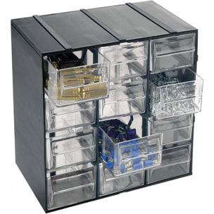 Cassettiera portaminuteria a 12 cassetti, Organiser portaoggetti con cassetti trasparenti, 100% Made in Italy, cm 19x14h23, colore Nero