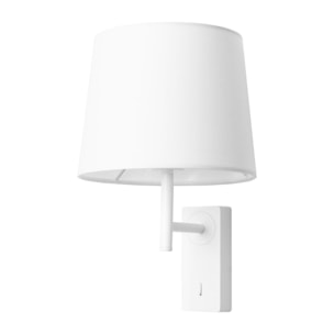 FORLIGHT Aura - Aplique de Pared para Dormitorio E27 con Interruptor ON/OFF en la Base. Color Blanco con Pantalla de Textil