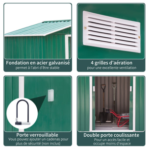 Abri de jardin - remise pour outils - cabanon porte verrouillable - dim. 213L x 130l x 185H cm - tôle d'acier vert