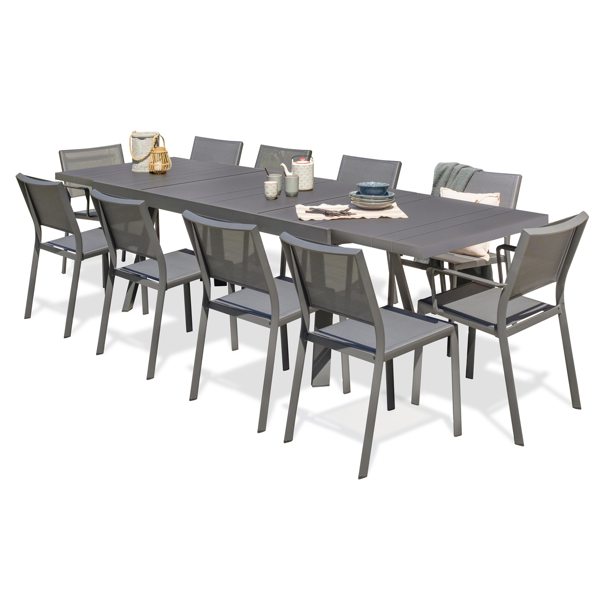 STOCKHOLM - Ensemble repas de jardin 10 places en aluminium gris anthracite