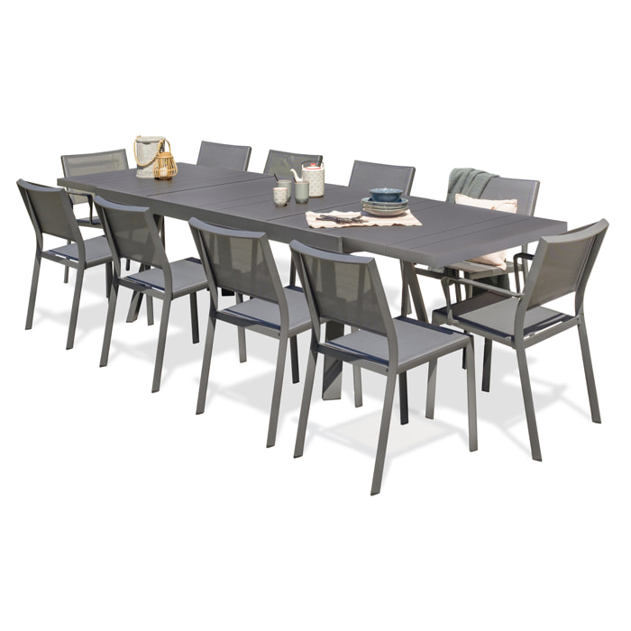 STOCKHOLM - Ensemble repas de jardin 10 places en aluminium gris anthracite