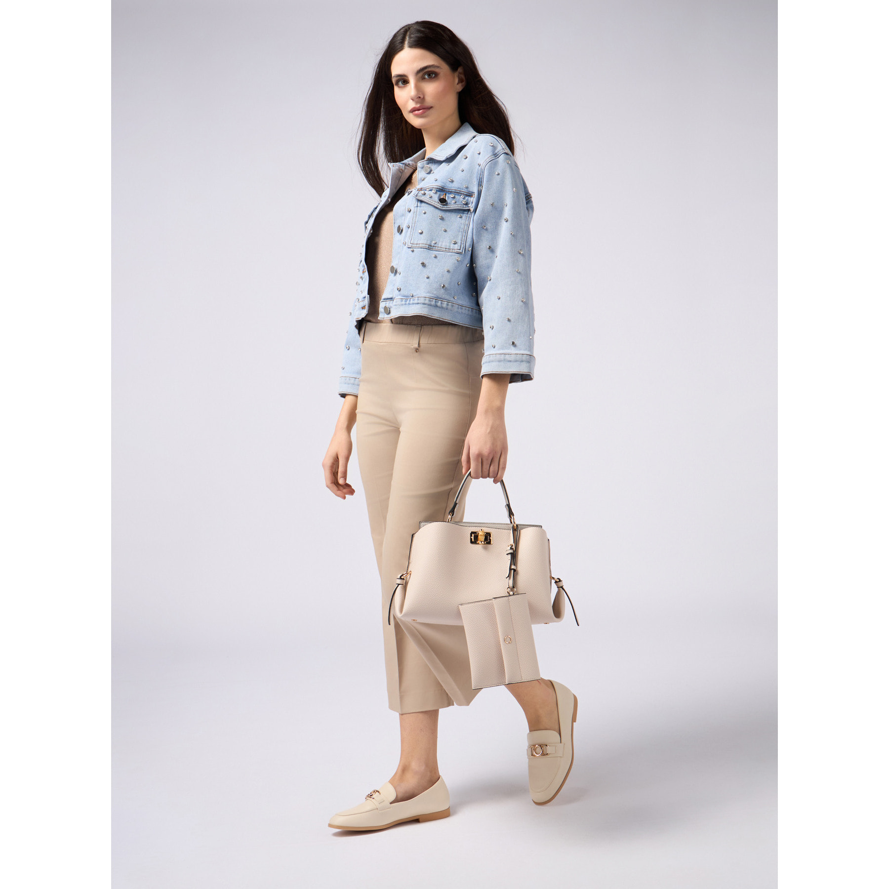 Oltre - Pantalones little flare mezcla de algodón - Beige