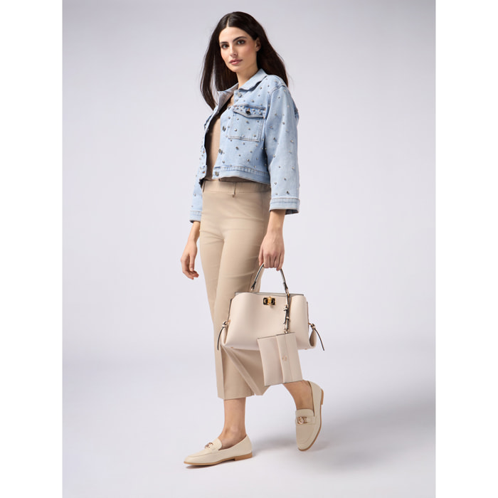 Oltre - Pantalones little flare mezcla de algodón - Beige